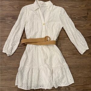 EUC worn once! Mango Eyelet dress with belt. Size Small ~$89